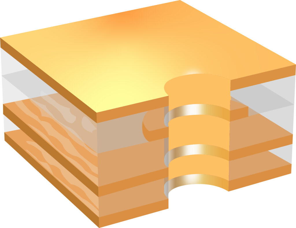 Metallisierte Leiterplatte nach der chemischen Kupfermetallisierung mit BECE IMCU-ECQ.