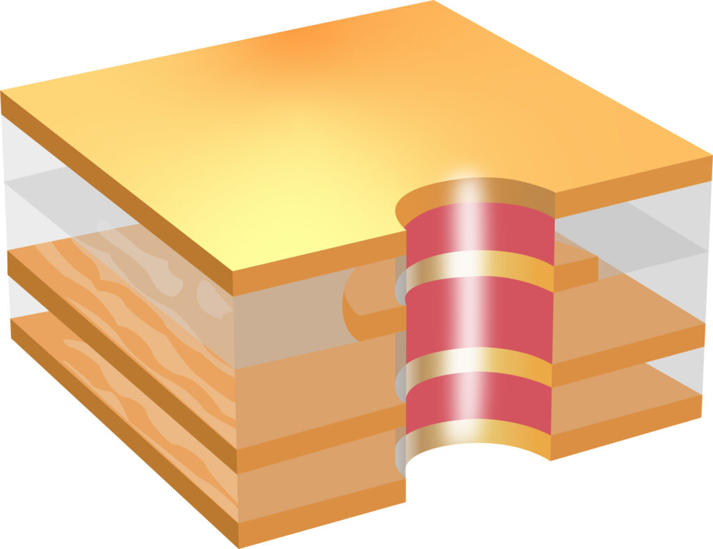 Nichtmetallisierte Leiterplatte vor der chemischen Kupfermetallisierung mit BECE IMCU-ECQ.