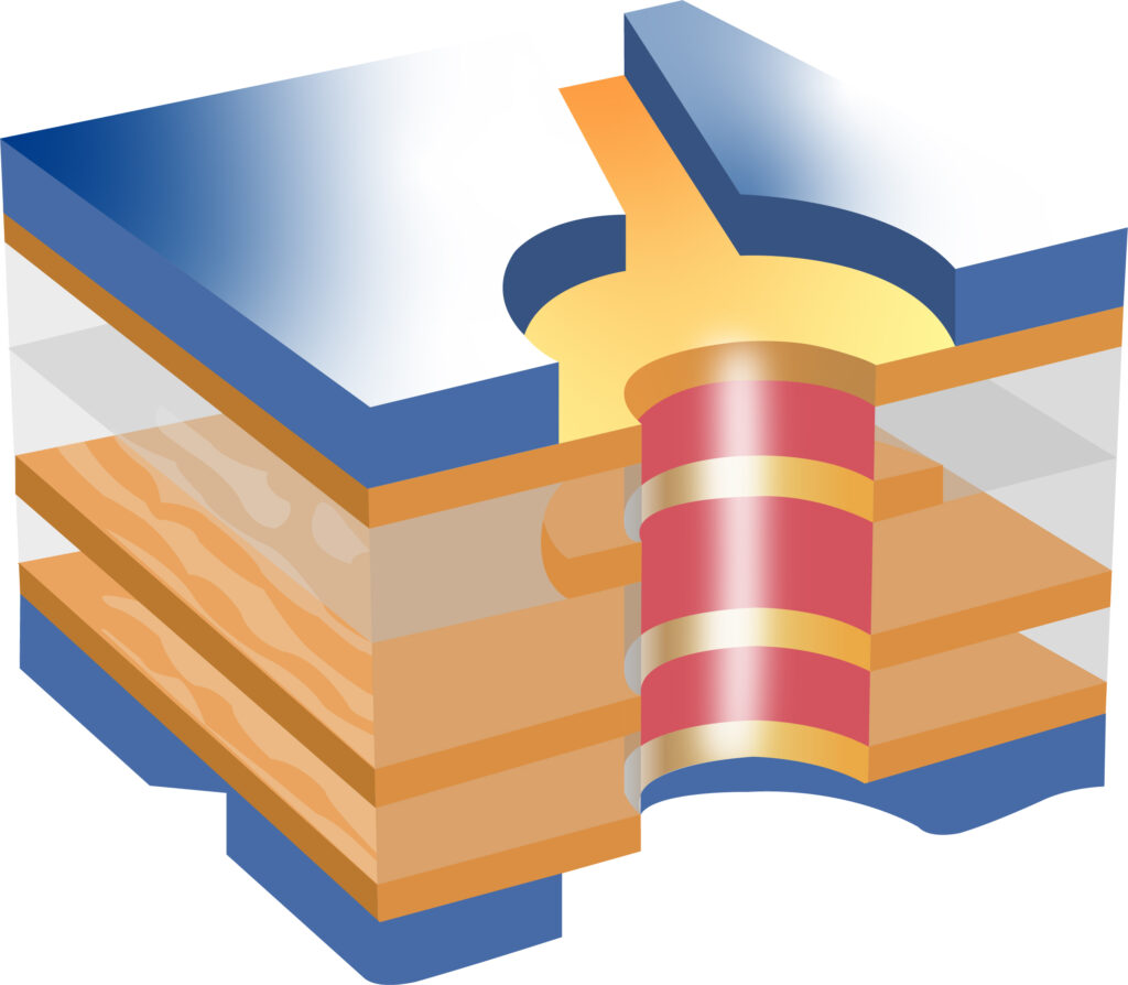 Leiterplatte nach der Entwicklung mit BECE DEVENSTRIP 2210 & 2206 – saubere und definierte Flankenformen.